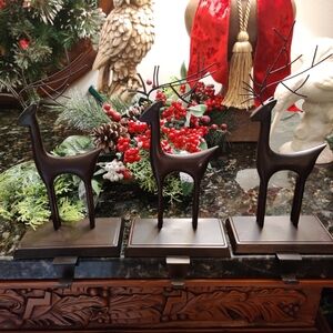 Set of 3 Northlight Oil Rubbed Bronze Reindeer Stocking Holder Weighted Base